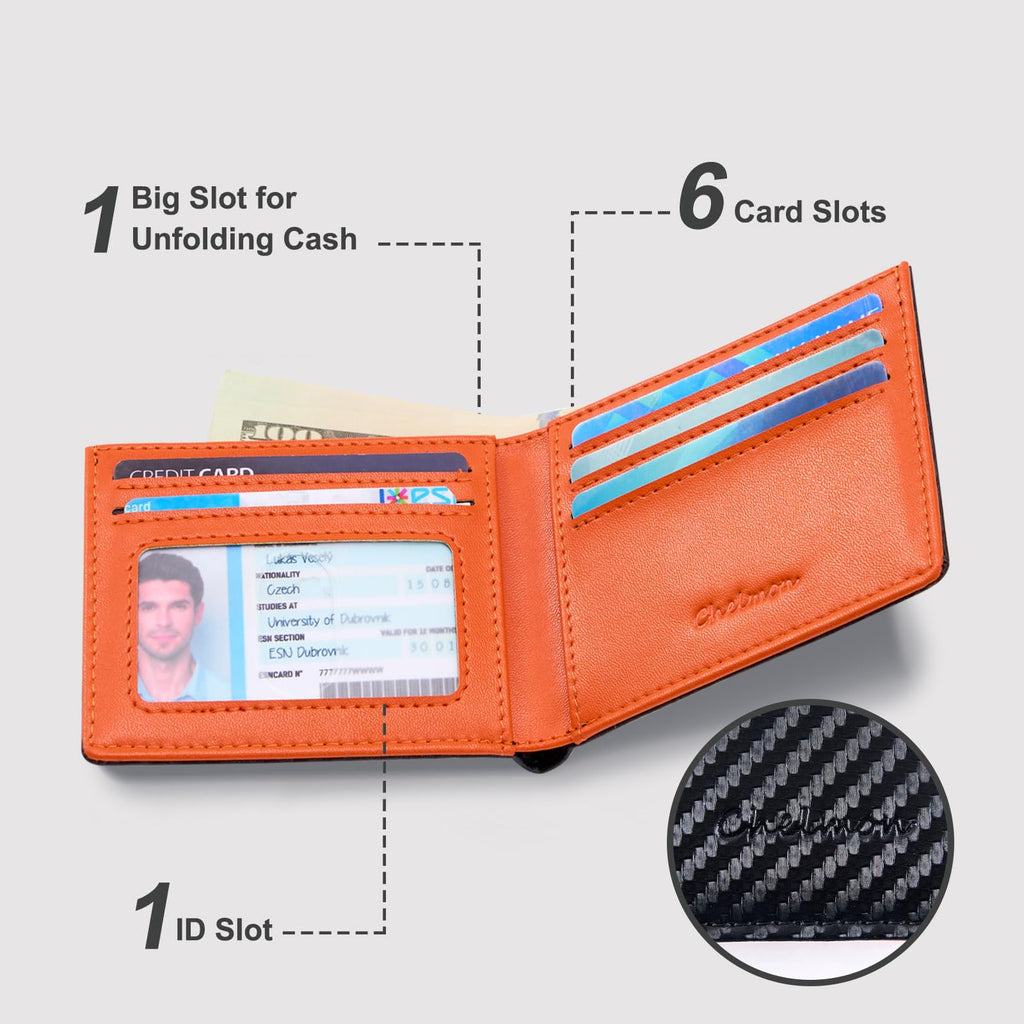 Cartera delgada Chelmon para hombre con ventana de identificación y bloqueo RFID, tarjetero minimalista plegable de bolsillo frontal para tarjetas de visita, regalo para hombres