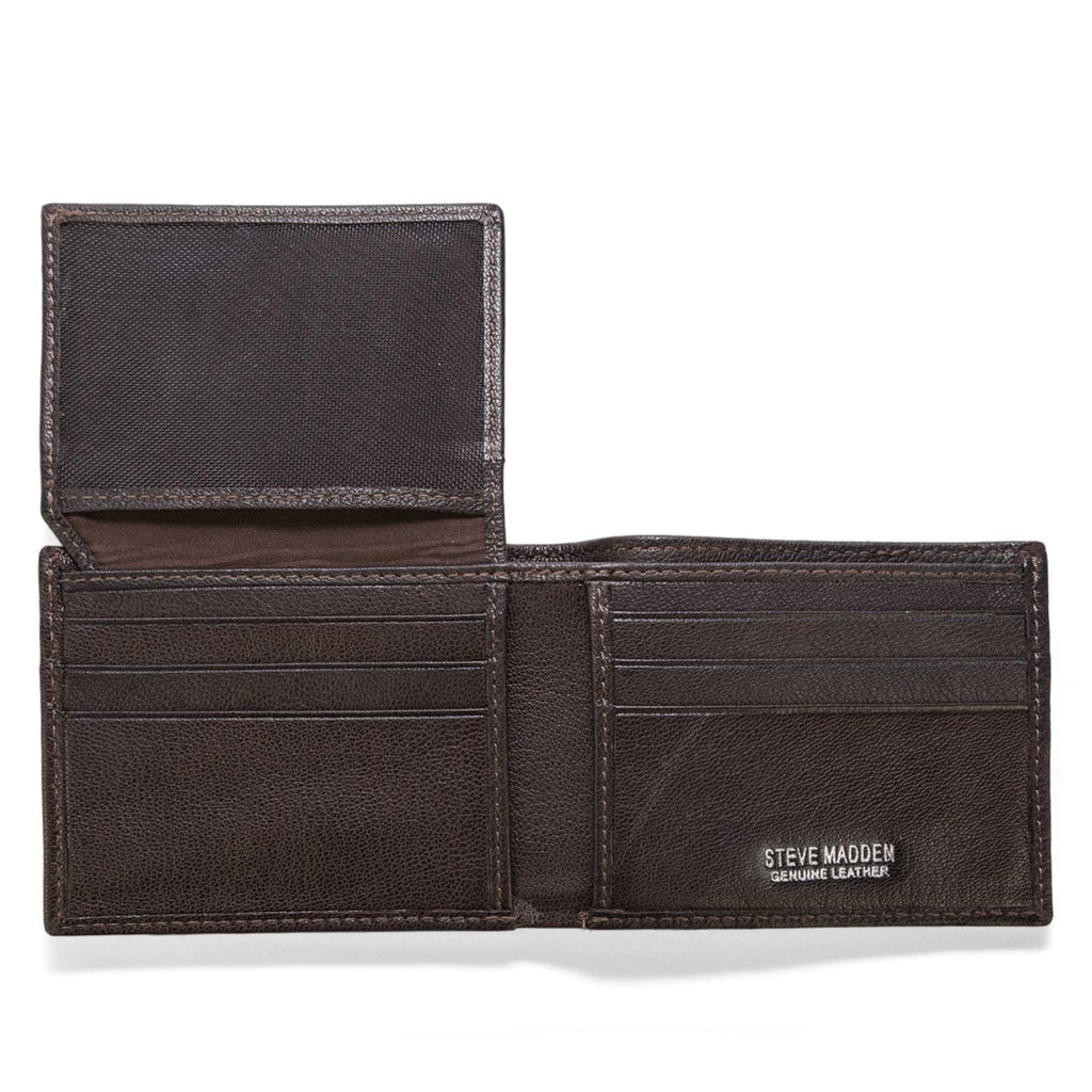 Steve Madden Men's Slim Leather Wallet with Extra Capacity Attached Flip Pockets