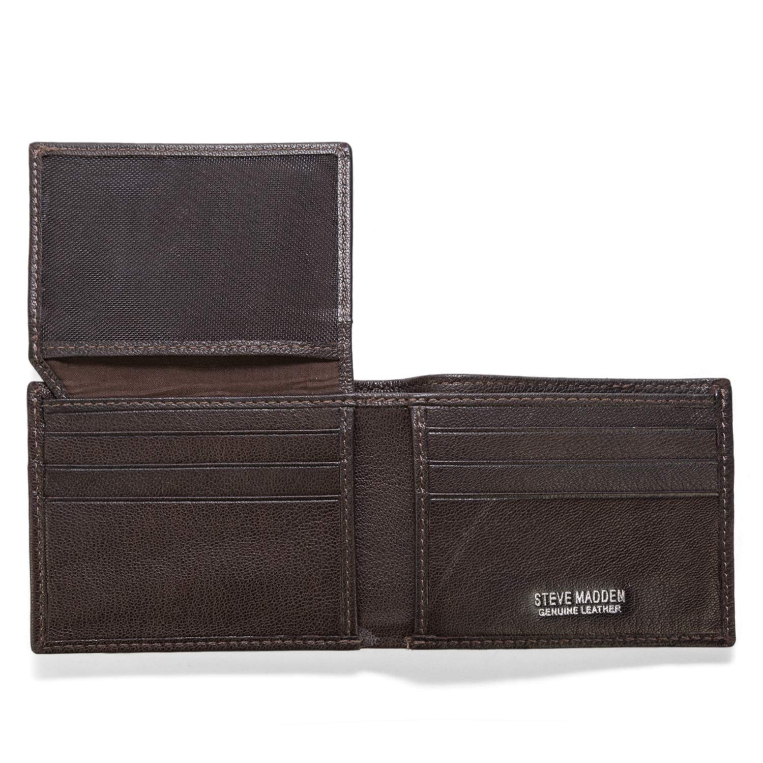 Steve Madden Men's Slim Leather Wallet with Extra Capacity Attached Flip Pockets
