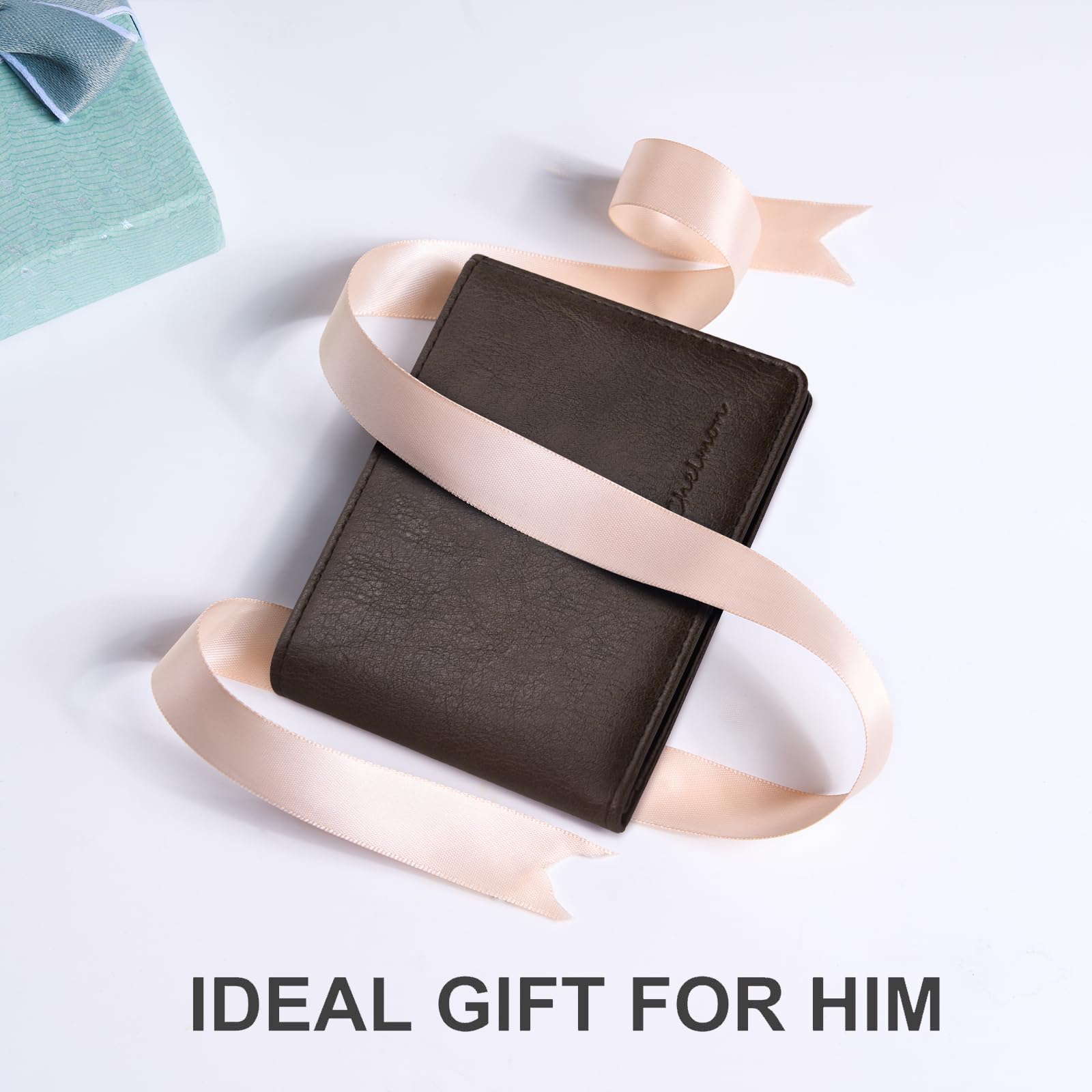 Cartera delgada Chelmon para hombre con ventana de identificación y bloqueo RFID, tarjetero minimalista plegable de bolsillo frontal para tarjetas de visita, regalo para hombres