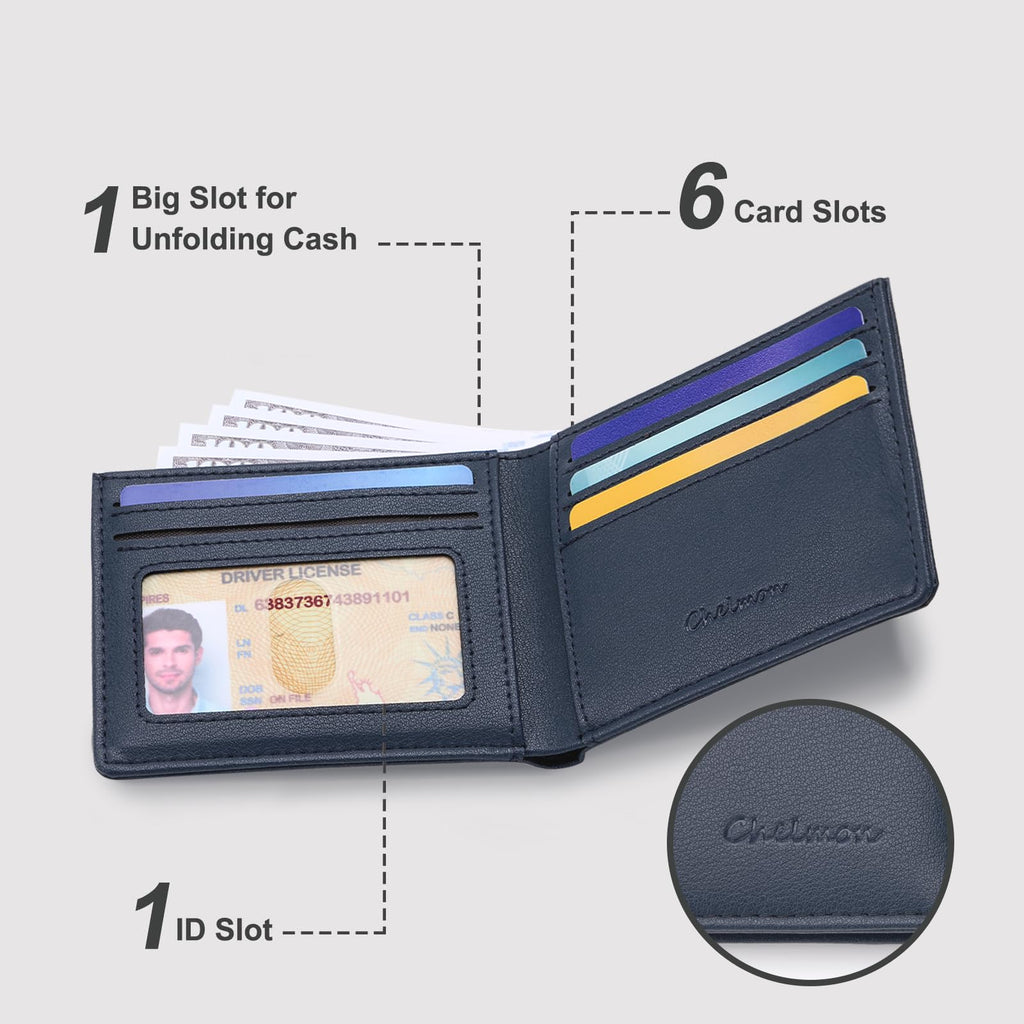 Cartera delgada Chelmon para hombre con ventana de identificación y bloqueo RFID, tarjetero minimalista plegable de bolsillo frontal para tarjetas de visita, regalo para hombres