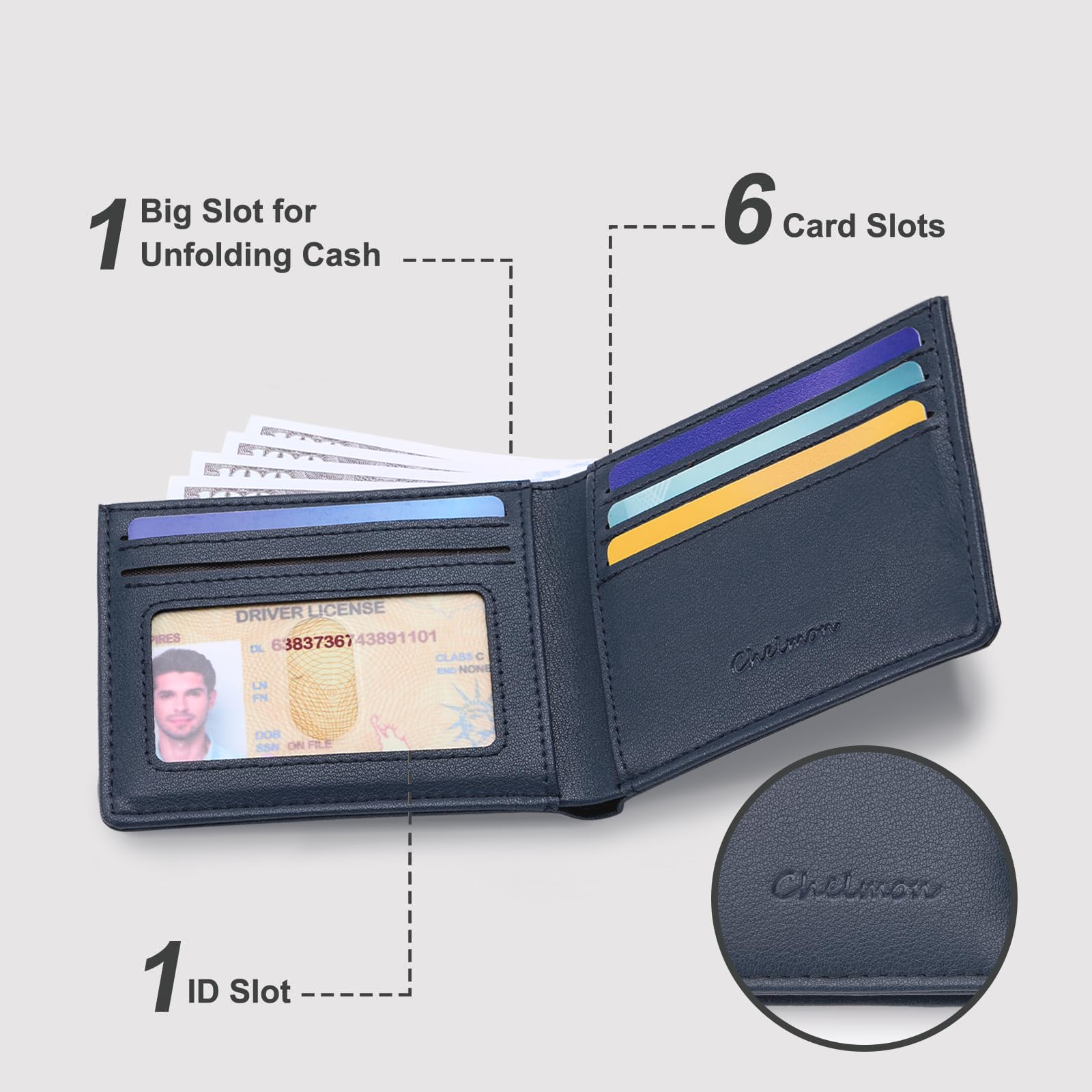 Cartera delgada Chelmon para hombre con ventana de identificación y bloqueo RFID, tarjetero minimalista plegable de bolsillo frontal para tarjetas de visita, regalo para hombres