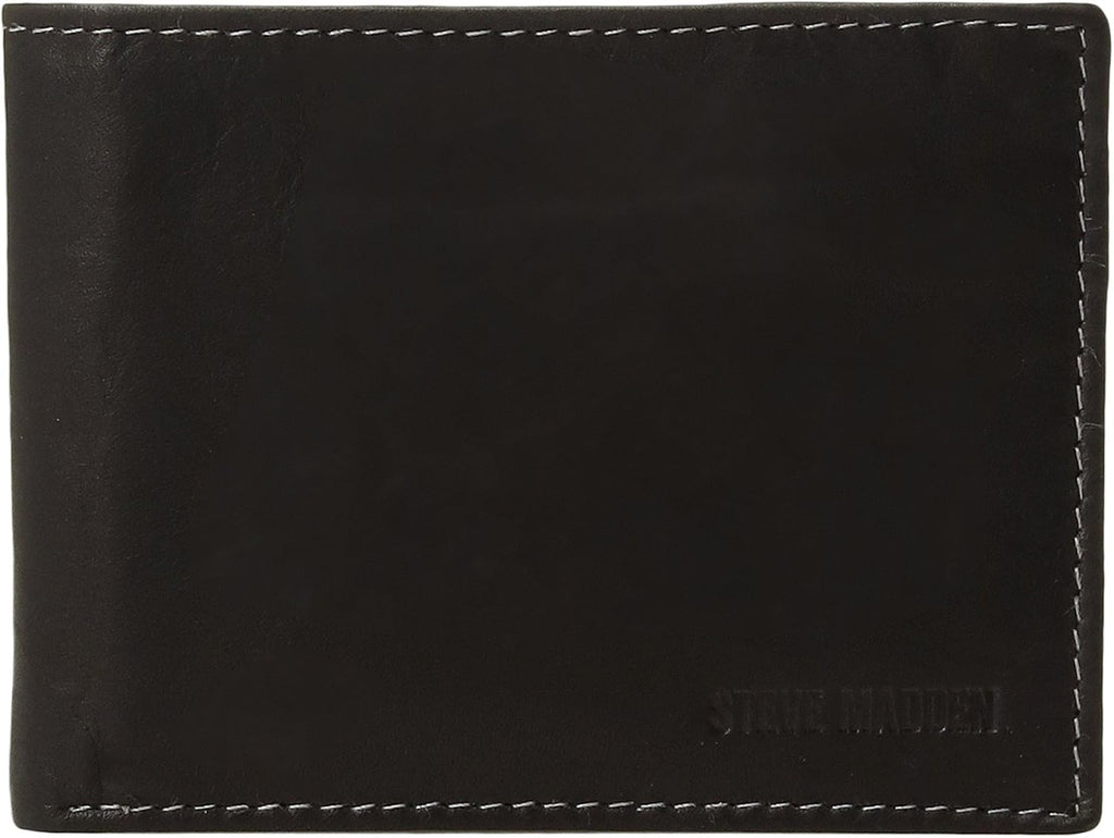 Steve Madden Men's Slim Leather Wallet with Extra Capacity Attached Flip Pockets