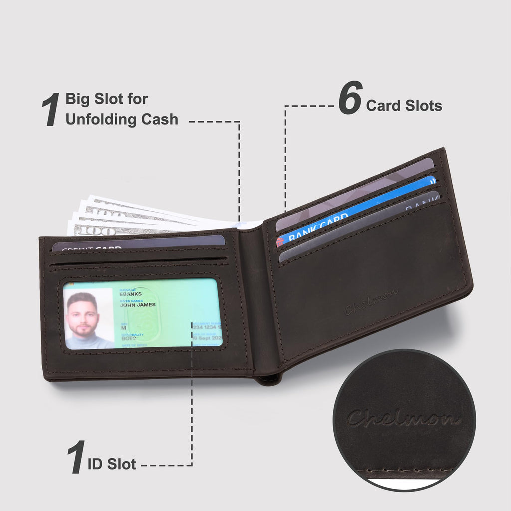 Cartera delgada Chelmon para hombre con ventana de identificación y bloqueo RFID, tarjetero minimalista plegable de bolsillo frontal para tarjetas de visita, regalo para hombres