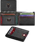 VATAN Cartera para Hombre Delgada con Bloqueo RFID, Tarjetero de Cuero para 15 Tarjetas, Billetera Plegable Minimalista Fina con 2 Ventanas de Identificación y Ranura para Efectivo, con Caja de Regalo (Negro Fibra de Carbono)