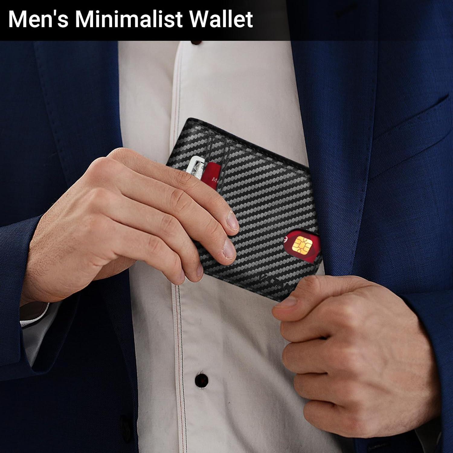VATAN Wallet for Men Slim RFID Blocking Leather Credit Card Holder Wallet for 15 Cards, Bifold Minimalist Thin Wallet with 2 ID Windows & Cash Slot, With Gift Box (Carbon Fiber Black)