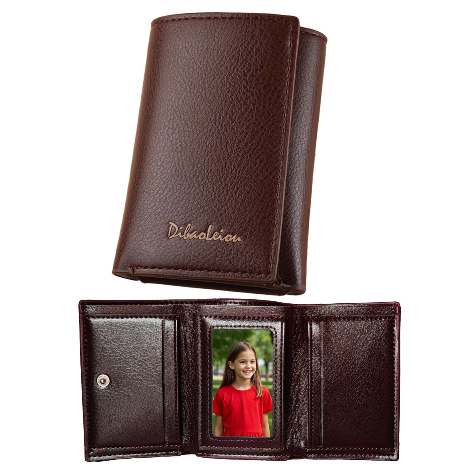 Men Wallet Black PU Material 4 Card Holder 2 Money Pockets 1 Clear Window Suitable for Gifts without RFID Slim Small for Traveling