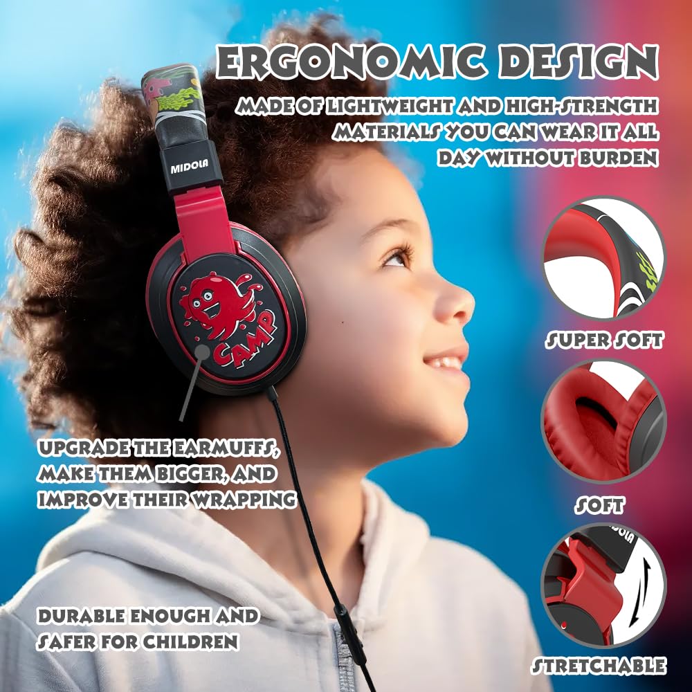 Auriculares para niños con volumen limitado a 85/94 dB - Auriculares con cable plegables para colocar sobre la oreja con micrófono, color rosa