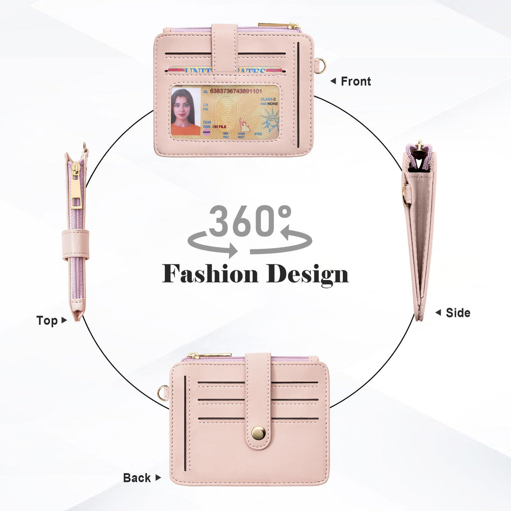 Credit Card Holder for Women, Small Keychain Wristlet Wallets | RFID Blocking Card Wallet with Silicone Beaded, Tassel, ID Window, Keyring and Zipper Coin Pocket