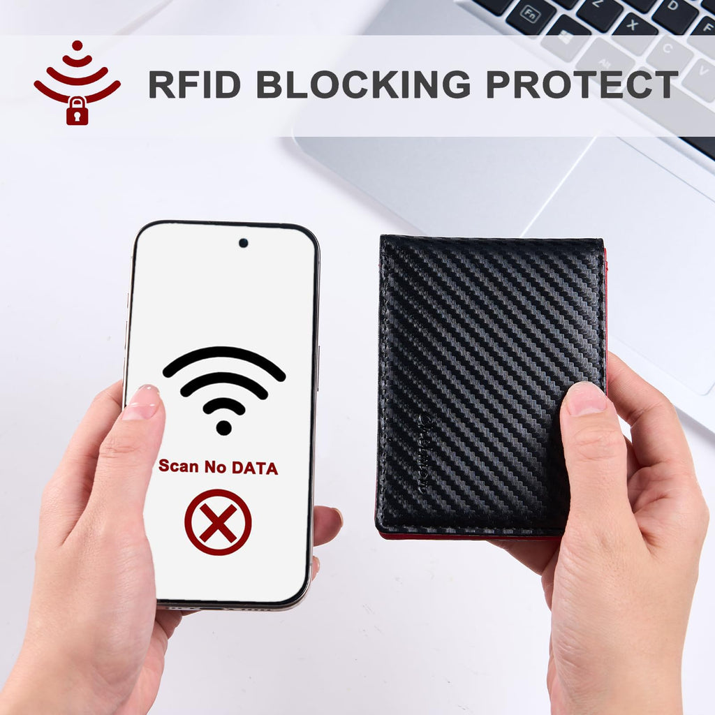 Cartera delgada Chelmon para hombre con ventana de identificación y bloqueo RFID, tarjetero minimalista plegable de bolsillo frontal para tarjetas de visita, regalo para hombres