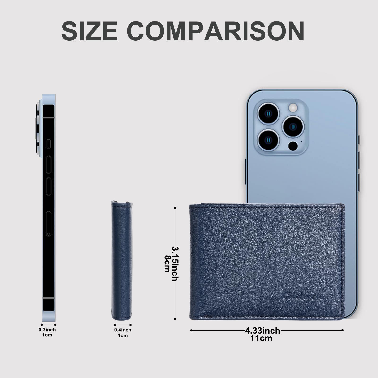 Cartera delgada Chelmon para hombre con ventana de identificación y bloqueo RFID, tarjetero minimalista plegable de bolsillo frontal para tarjetas de visita, regalo para hombres