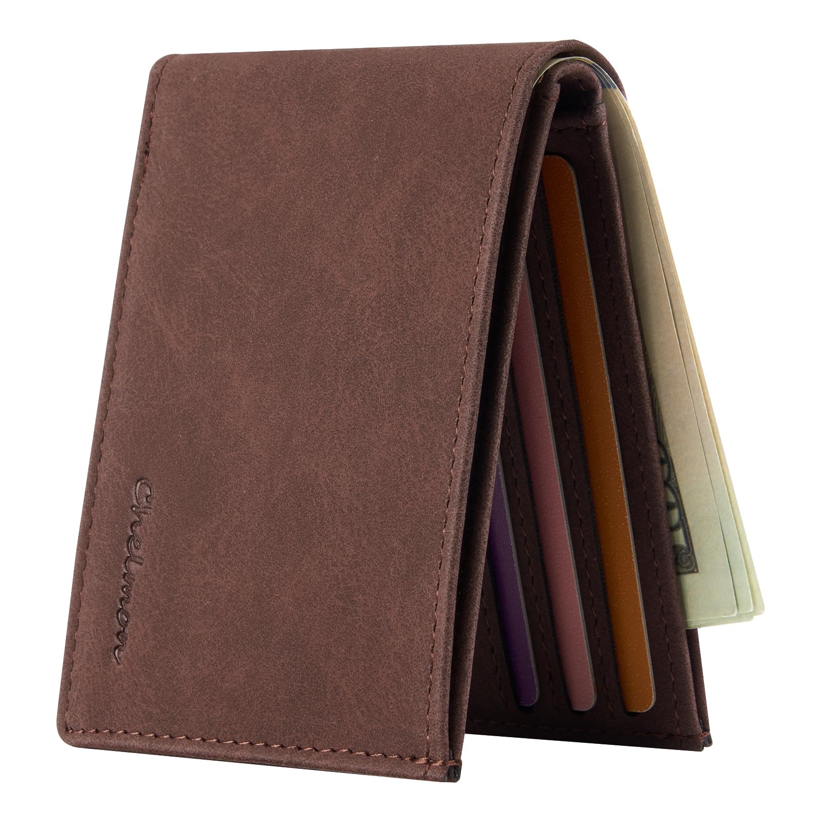 Chelmon Slim Wallet for Men ID Window with RFID Blocking Front Pocket Minimalist Bifold Bussiness Card Holder Gift for Men
