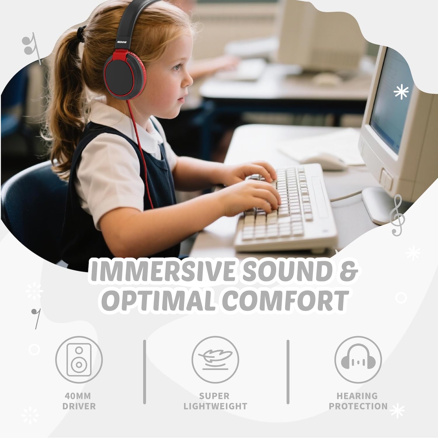Auriculares para niños con volumen limitado a 85/94 dB - Auriculares con cable plegables para colocar sobre la oreja con micrófono, color rosa