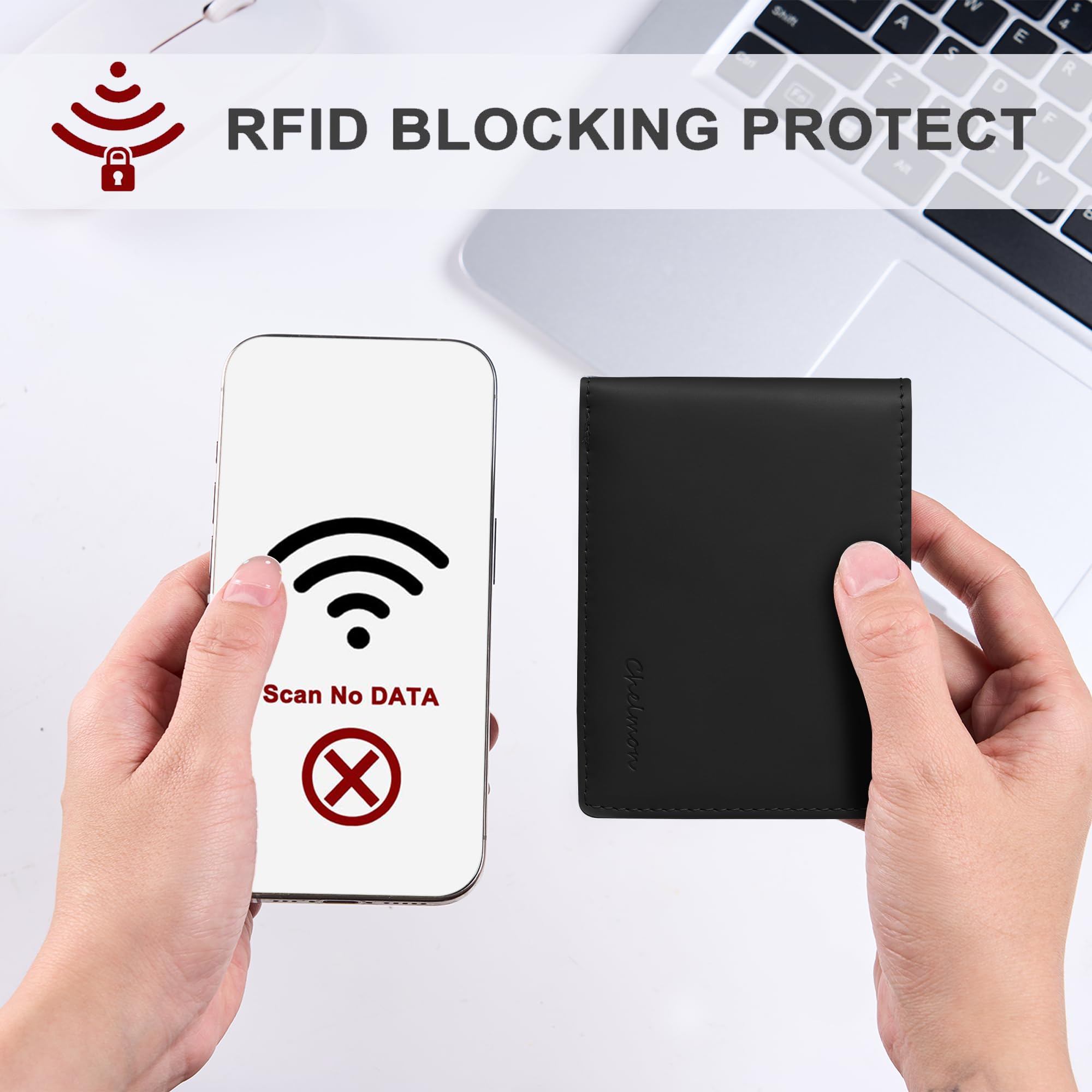Cartera delgada Chelmon para hombre con ventana de identificación y bloqueo RFID, tarjetero minimalista plegable de bolsillo frontal para tarjetas de visita, regalo para hombres