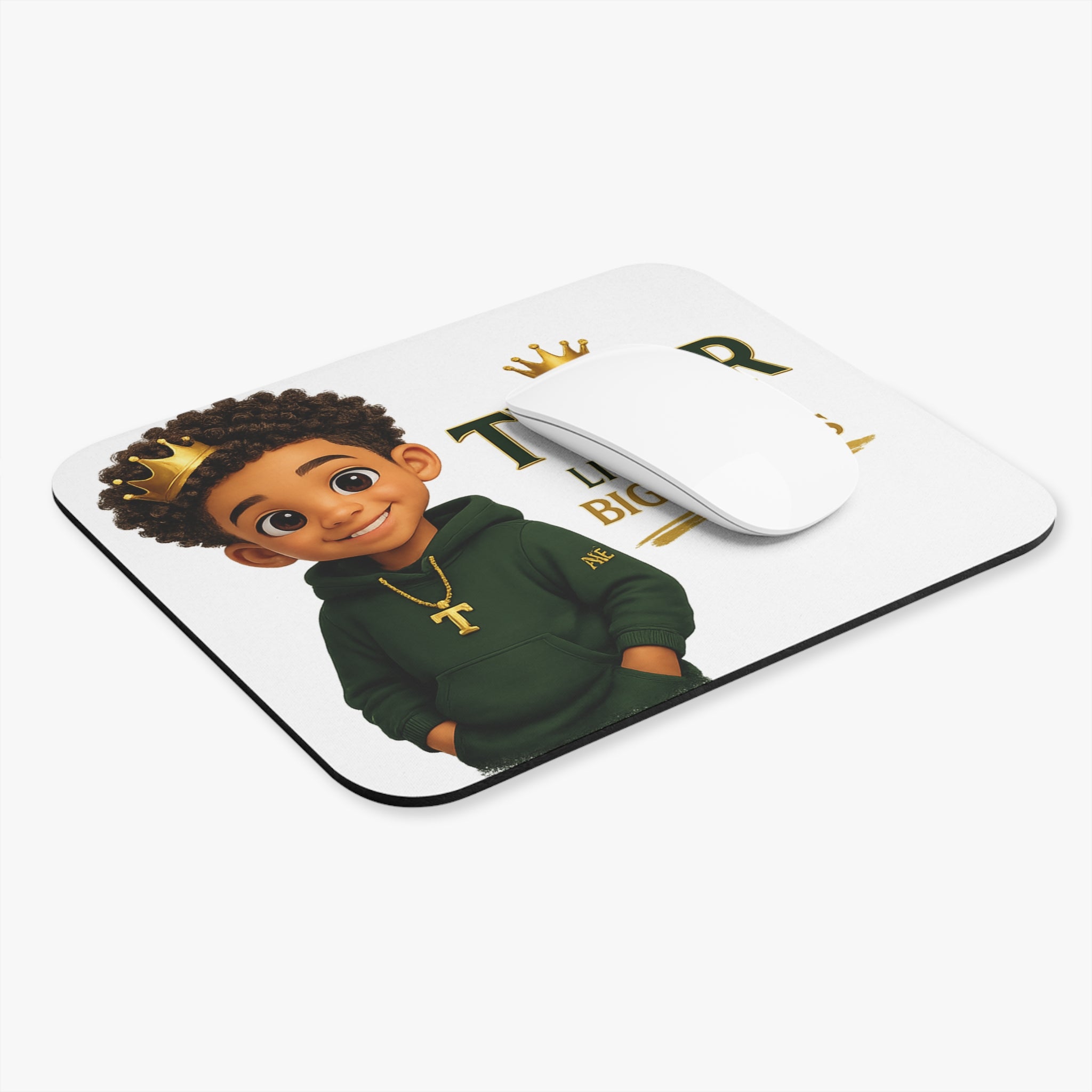 Personalized 'Tyler Little King Big Dreams' Mouse Pad — Cute Black Boy Crown Desk Mat