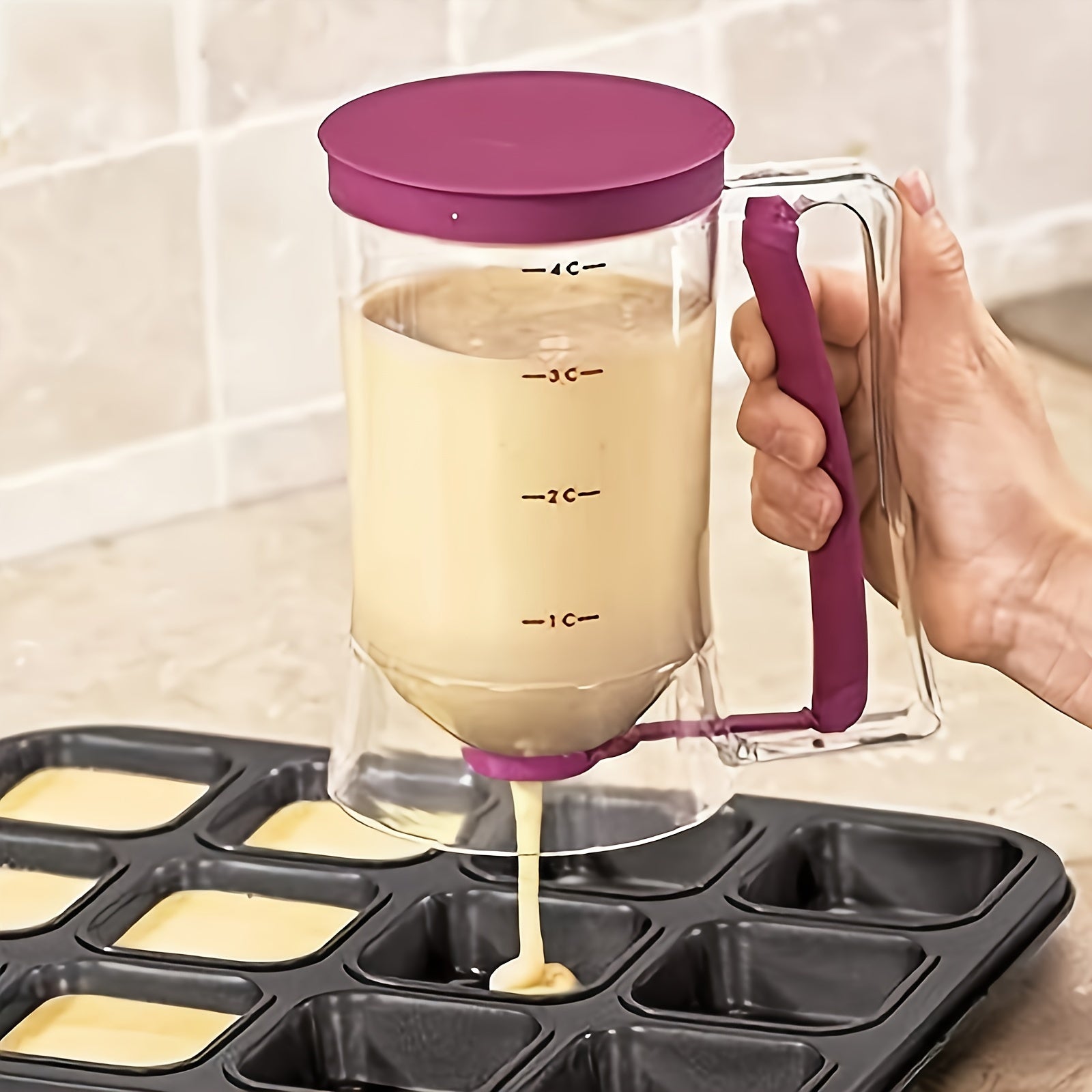 Dispensador de masa versátil para panqueques, magdalenas y más - Utensilio de cocina plegable para resultados de horneado perfectos