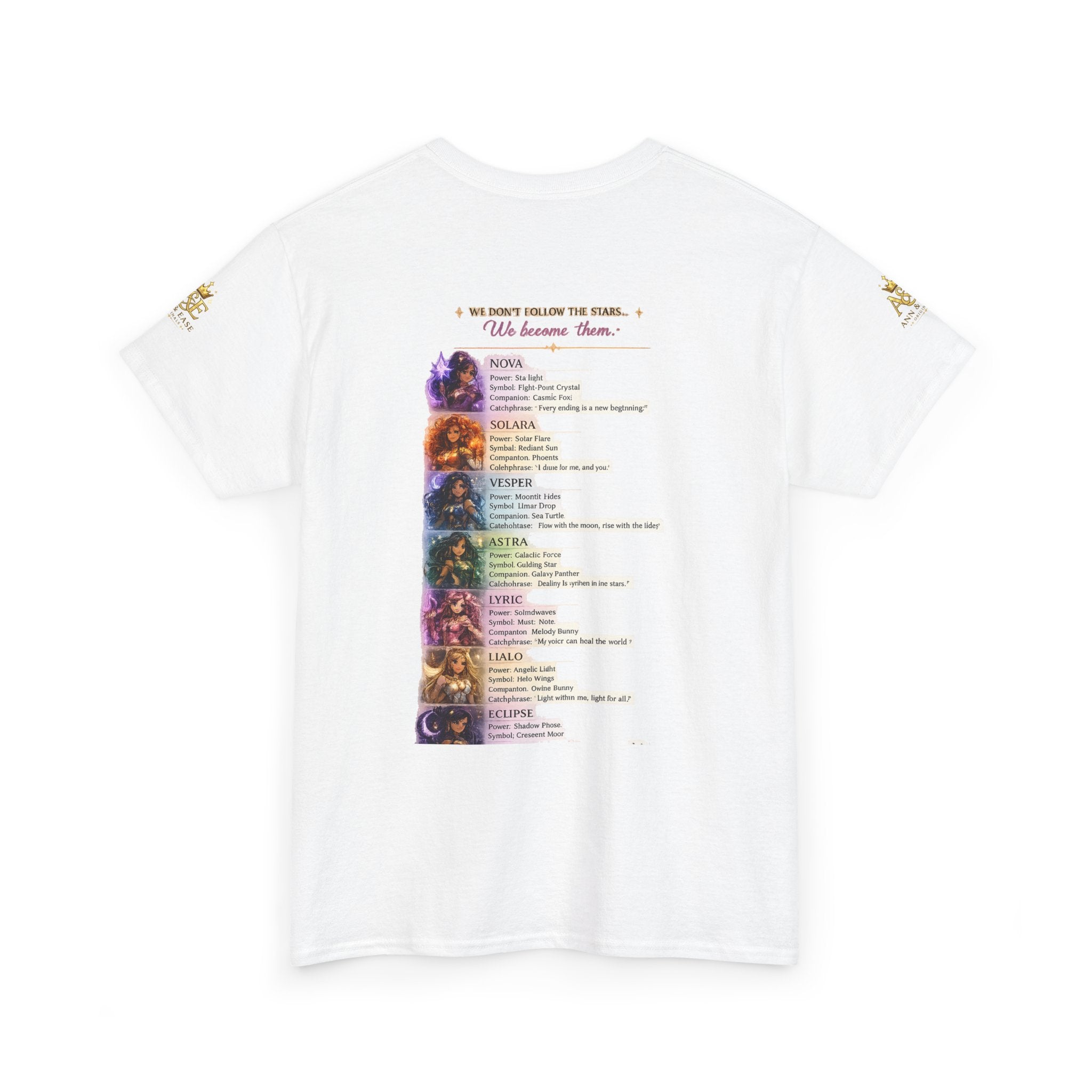 Camiseta gráfica Lumina Guardians — Camiseta con diseño de póster de personaje de fantasía a todo color