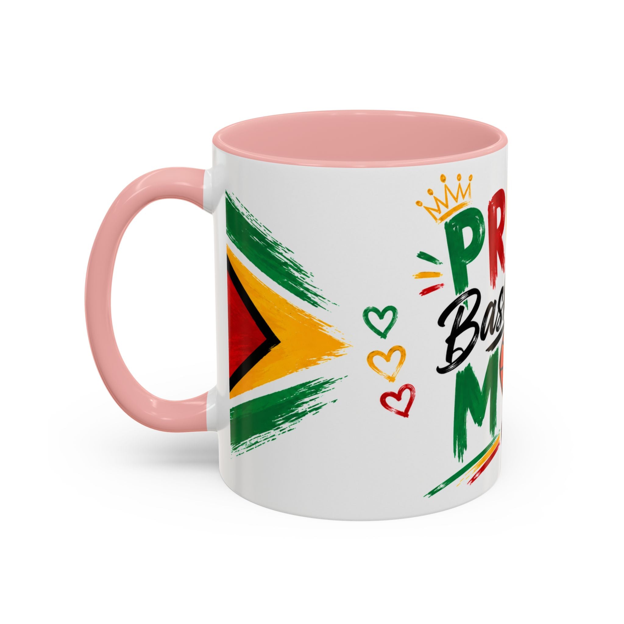 Proud Basketball Mom Accent Coffee Mug – Colorful Heart & Basketball Design (11/15oz)