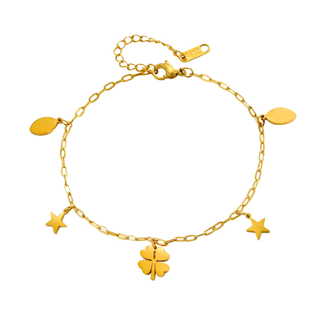 18k gold-plated four-petal bell flower pendant titanium steel anklet