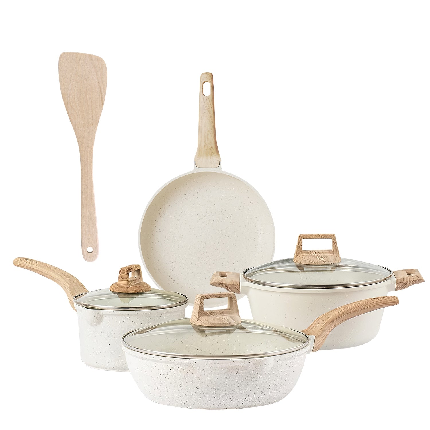Juego de utensilios de cocina Ollas y sartenes Juego blanco con revestimiento antiadherente de granito Apto para lavavajillas Inducción rápida y uniforme para sartenes y ollas