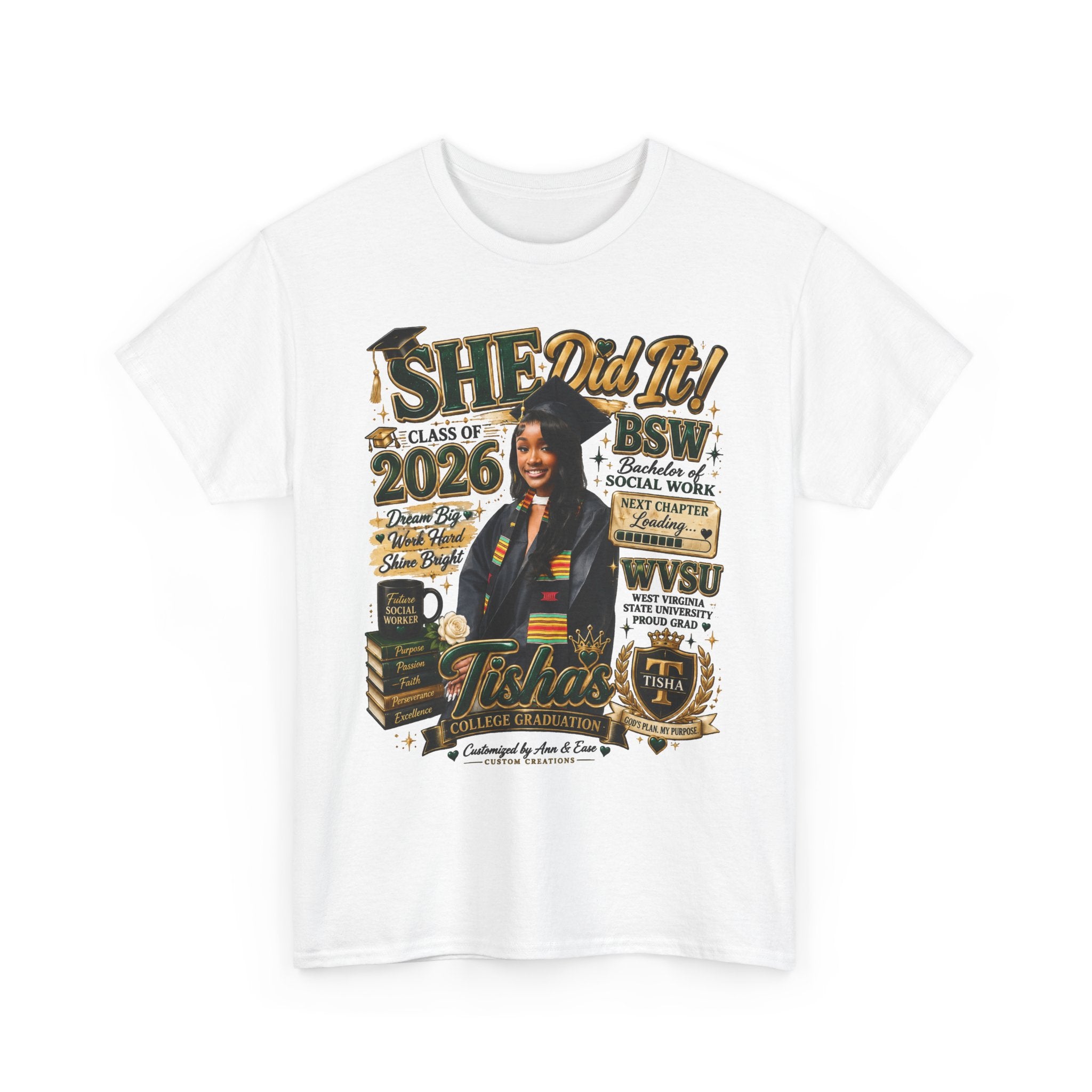 BSW Graduation T‑Shirt — "She Did It!" Personalized 2026 Social Work Grad Tee