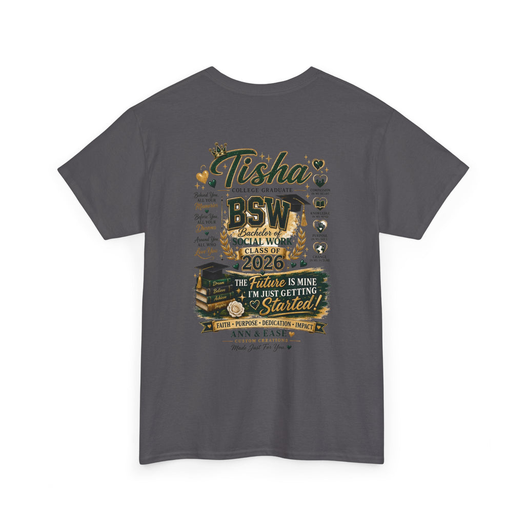BSW Graduation T‑Shirt — "She Did It!" Personalized 2026 Social Work Grad Tee