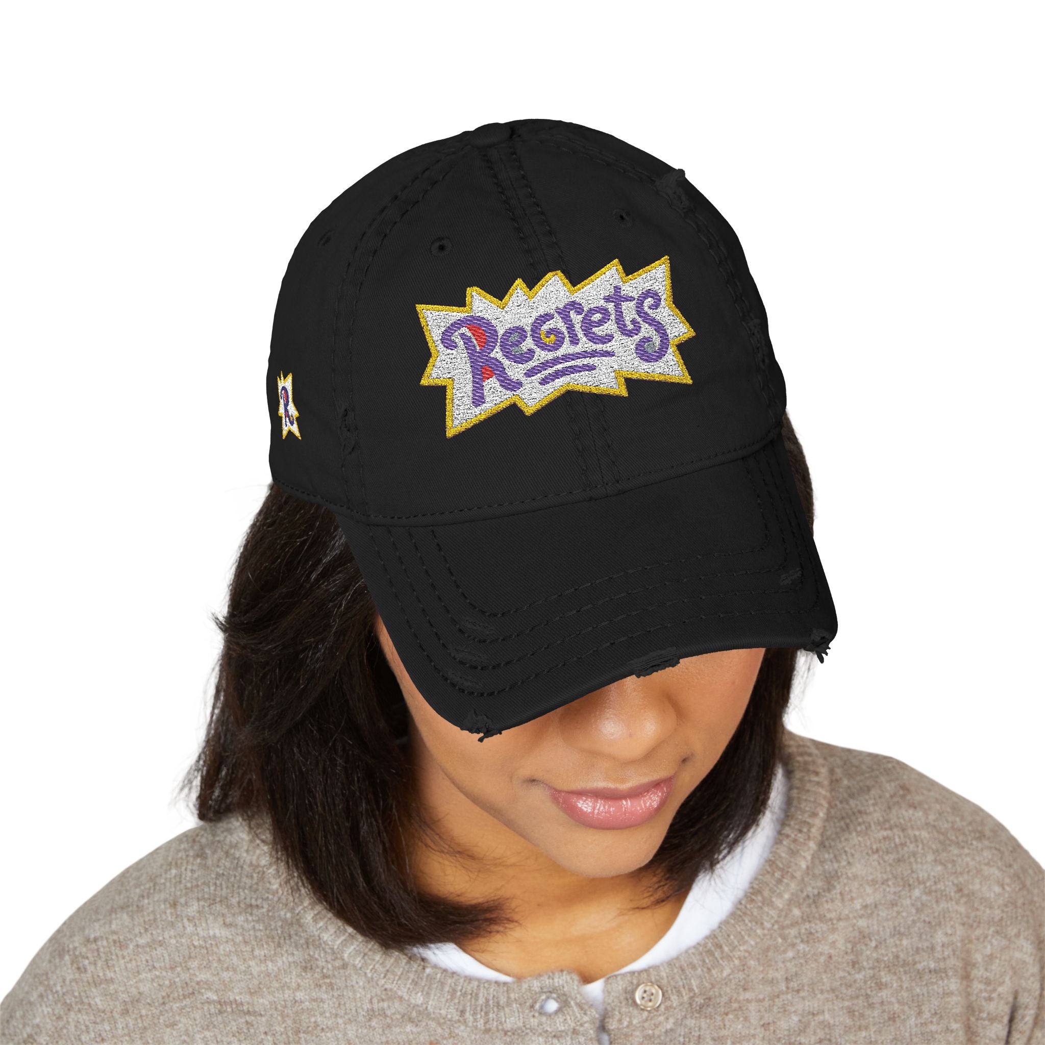 Gorra de papá 'Regrets' bordada desgastada - Gorra de streetwear vintage