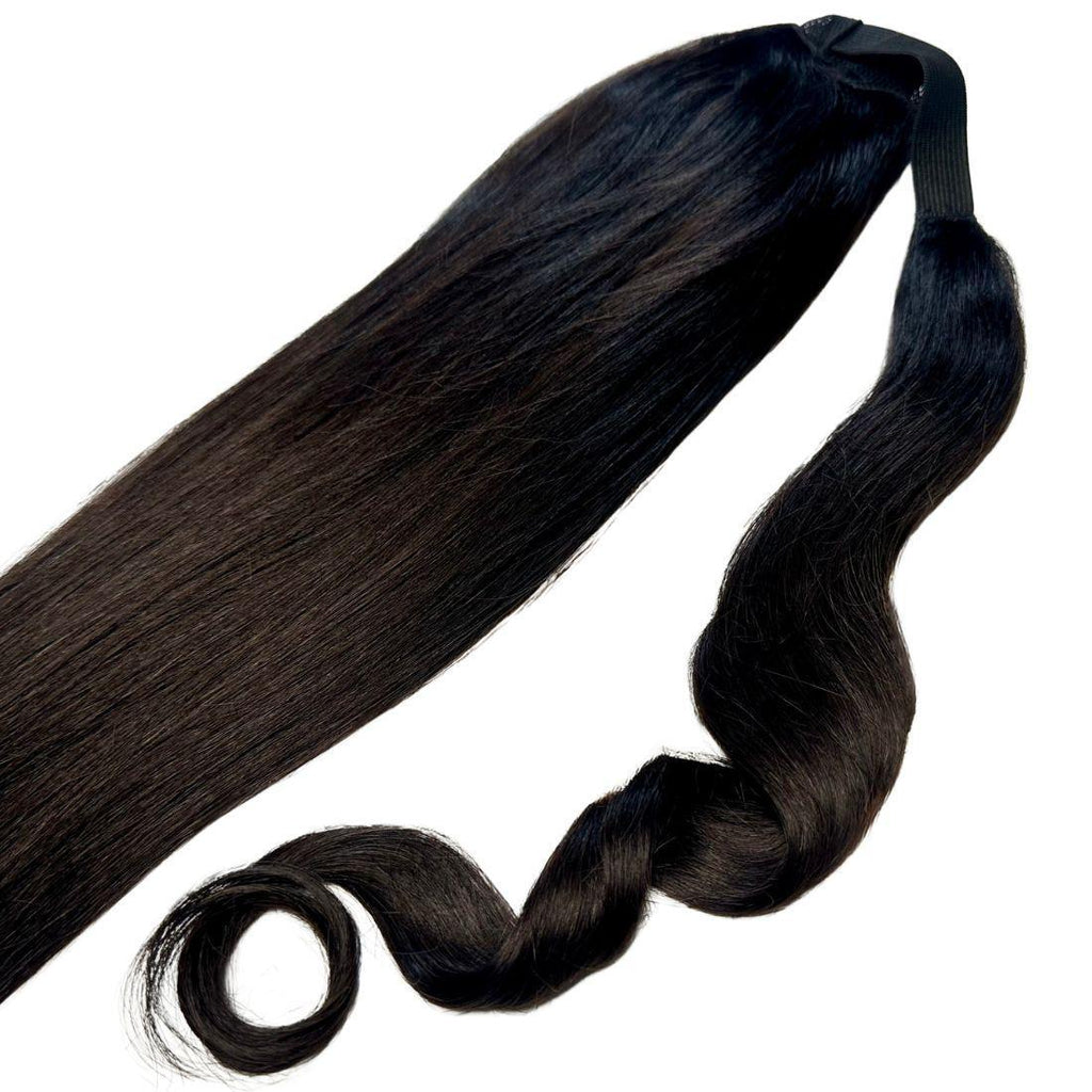 Extensión de cola de caballo de cabello 100% humano negro natural
