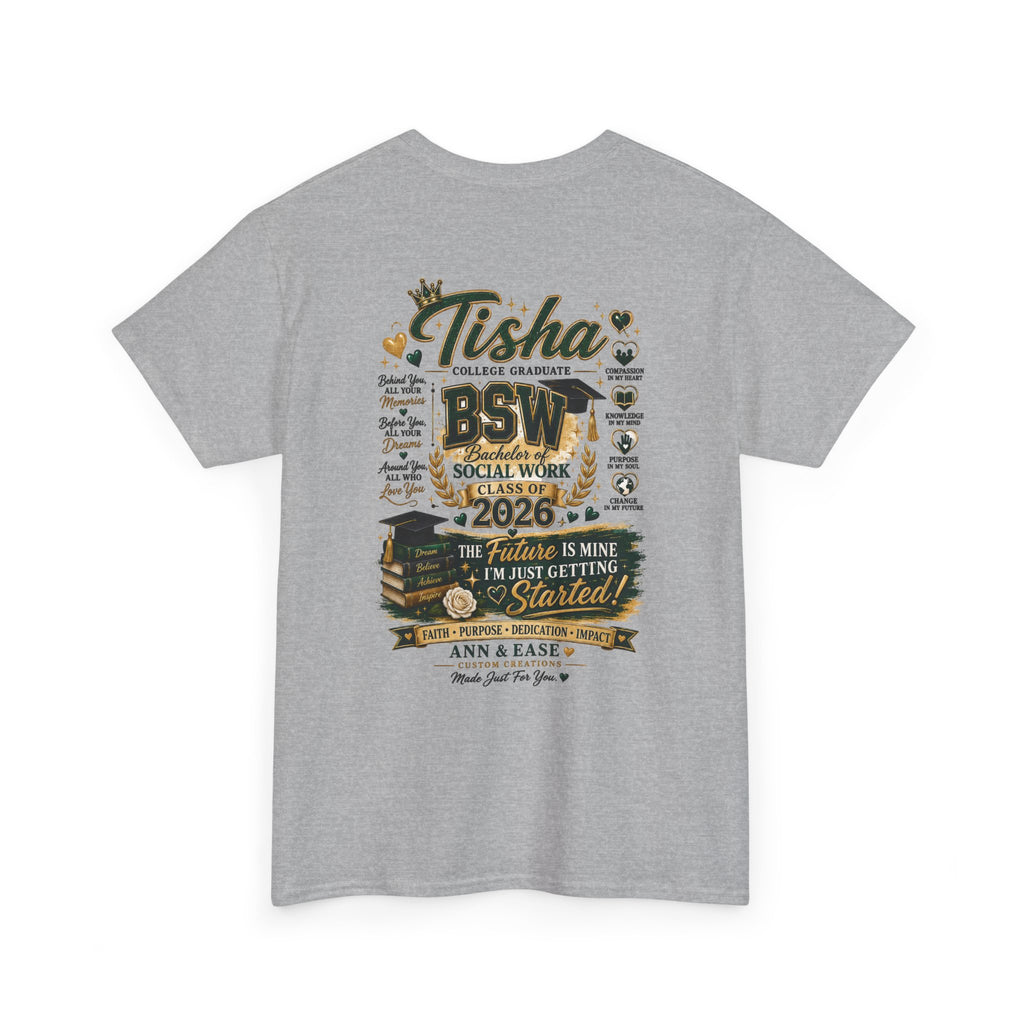 BSW Graduation T‑Shirt — "She Did It!" Personalized 2026 Social Work Grad Tee