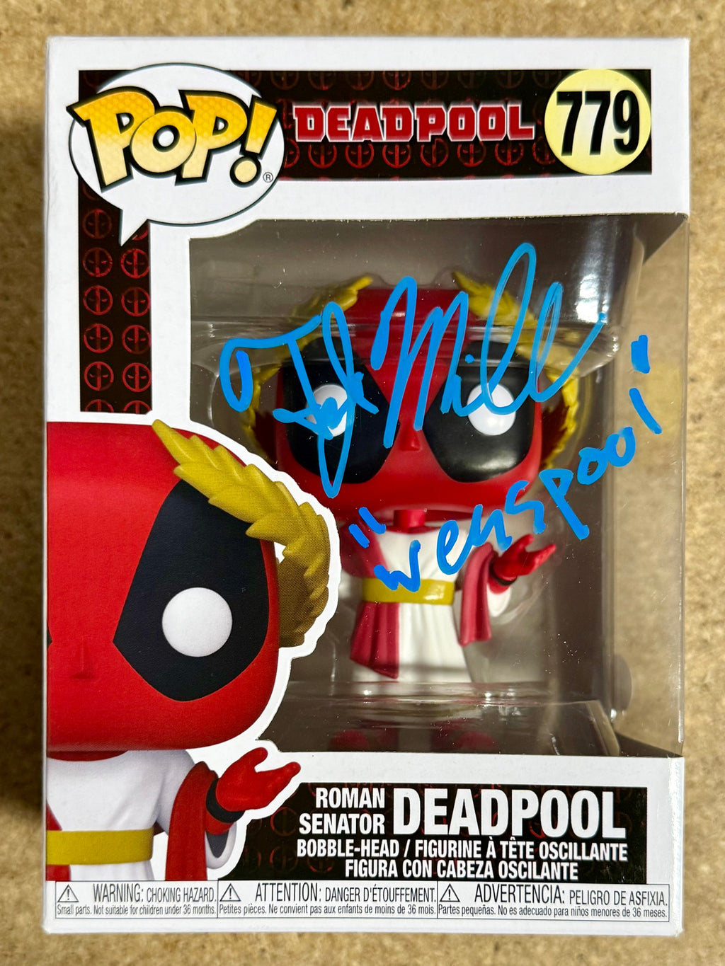 TJ Miller "Weasel" Firmado Senador Romano Deadpool Funko Pop #779 con COA de JSA