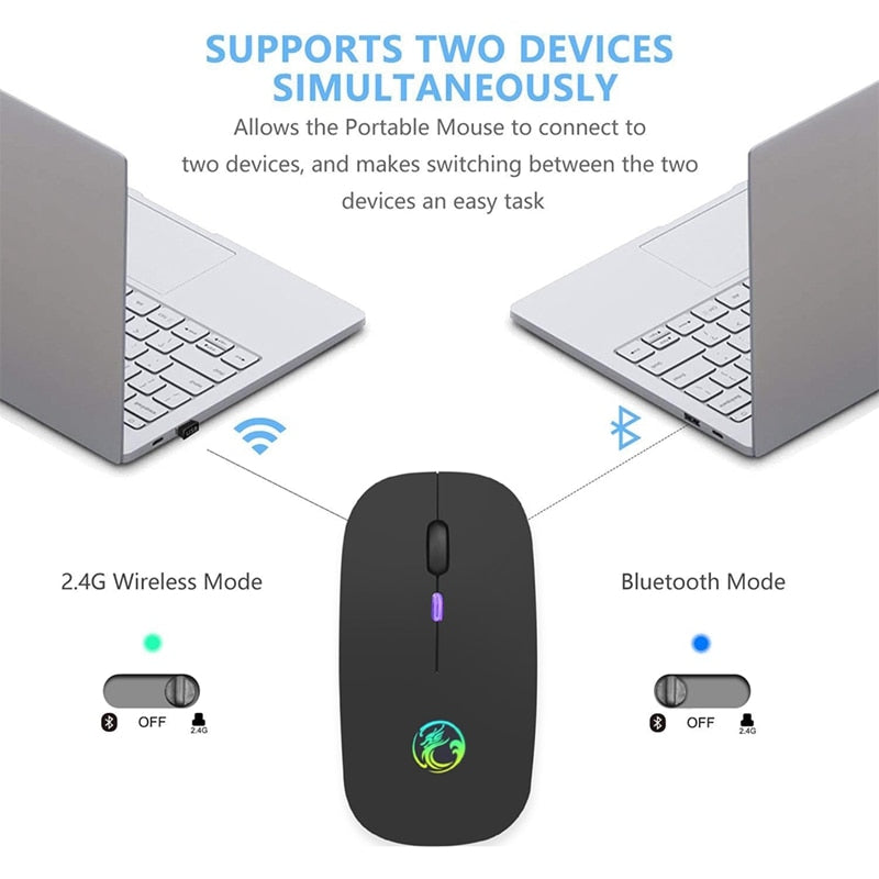 Ratón Inalámbrico Bluetooth RGB Recargable Ratón Inalámbrico para Computadora Silencioso Mause LED Retroiluminado Ergonómico Ratón Gamer para Laptop PC