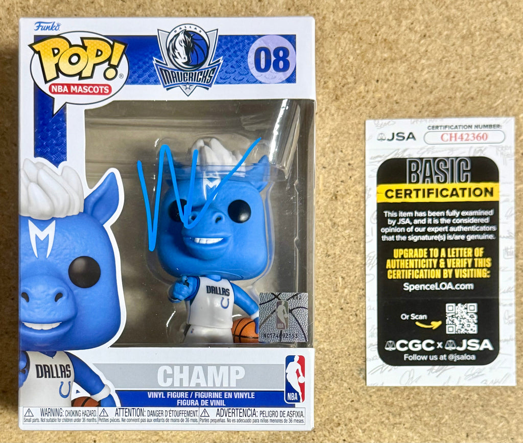 ¡Mark Cuban firmó el Funko Pop! #08 de la mascota Champ de los Dallas Mavericks de la NBA, con COA de JSA!