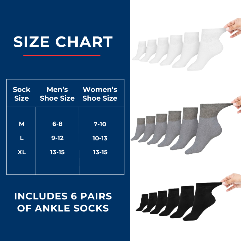 Calcetines tobilleros de algodón para diabéticos de hombre (6 pares)