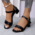 Sandalias de mujer de cuero genuino, tacón bajo, correa de hebilla, sandalias planas informales de verano de cuero negro con puntera abierta y correa de tobillo, zapatos de playa