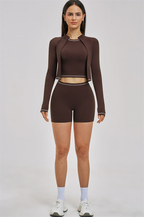 Conjunto de 3 piezas de chaqueta, top corto y pantalón corto Unbound