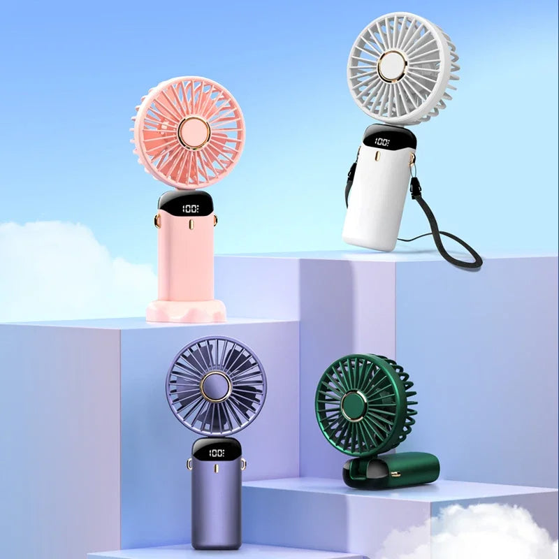 Miniventilador 3 en 1: pantalla LED, 5 velocidades, para cuello/escritorio/mano