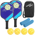 Juego de pickleball con 2 palas de fibra de vidrio, 4 pelotas para interior y exterior, bolsa de transporte portátil, 2 toallas refrescantes, agarre ergonómico ligero para principiantes y profesionales