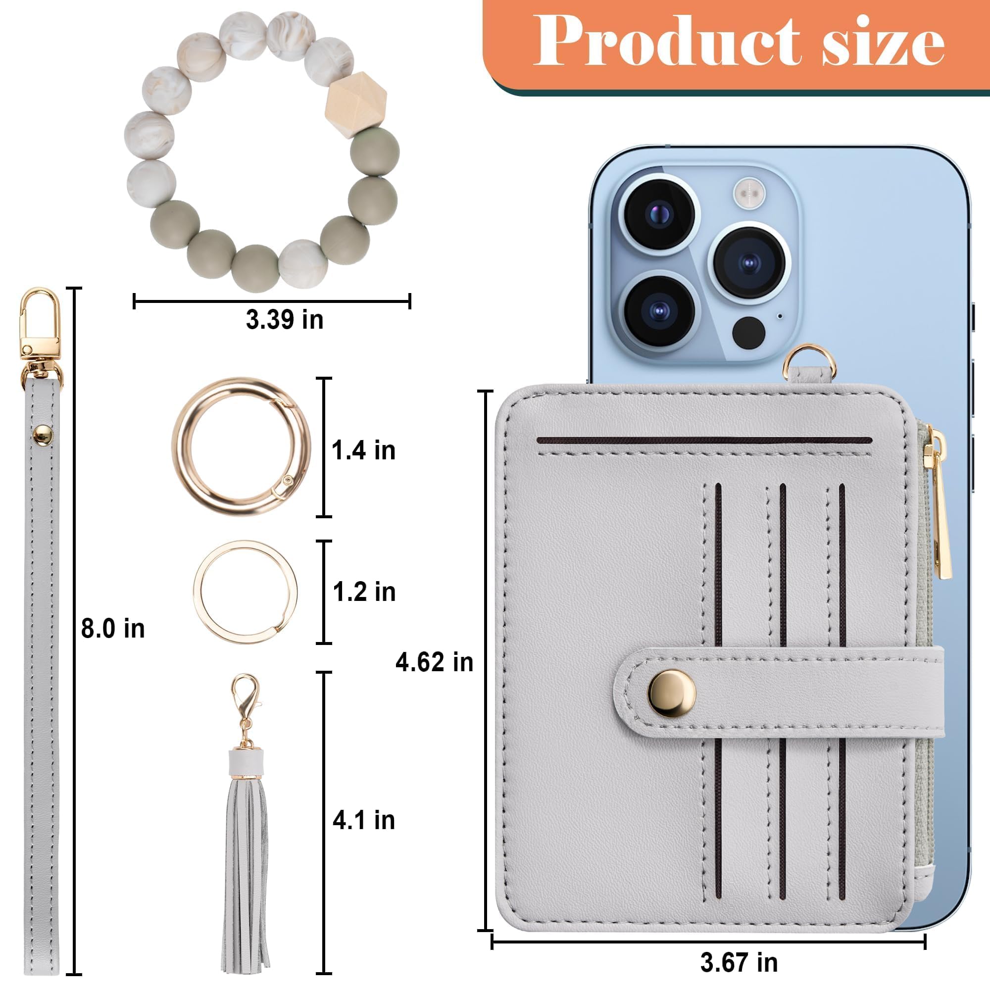 Credit Card Holder for Women, Small Keychain Wristlet Wallets | RFID Blocking Card Wallet with Silicone Beaded, Tassel, ID Window, Keyring and Zipper Coin Pocket