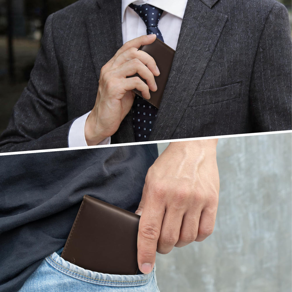 Cartera delgada Chelmon para hombre con ventana de identificación y bloqueo RFID, tarjetero minimalista plegable de bolsillo frontal para tarjetas de visita, regalo para hombres