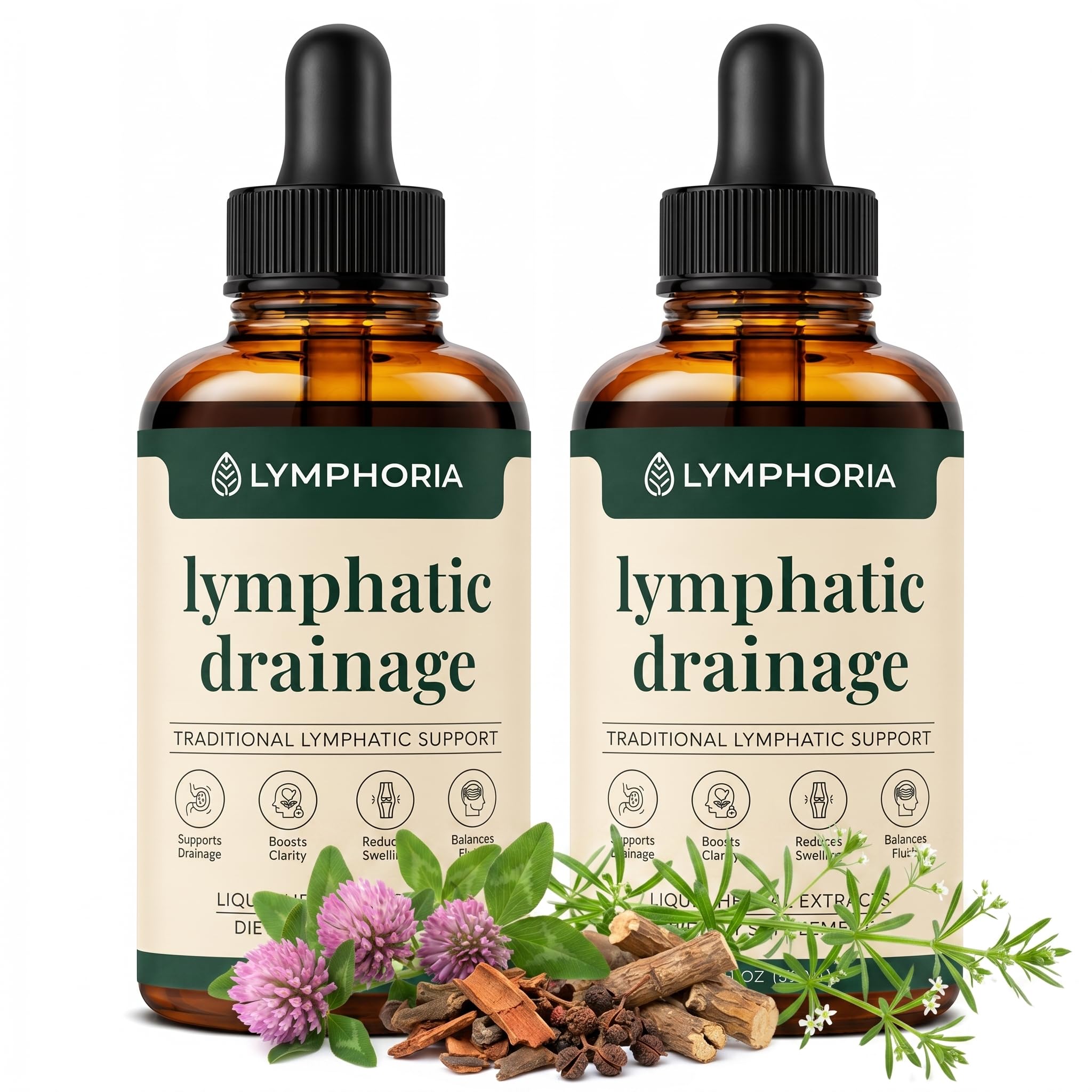 Lymphatic Drainage Drops for Bloat Relief & De-Puff – Cleavers, Red Clover, Stillingia Root & Prickly Ash Bark – Lymph Node Detox Cleanse, Fluid Retention – Alcohol-Free, Vegan, 2 Fl Oz