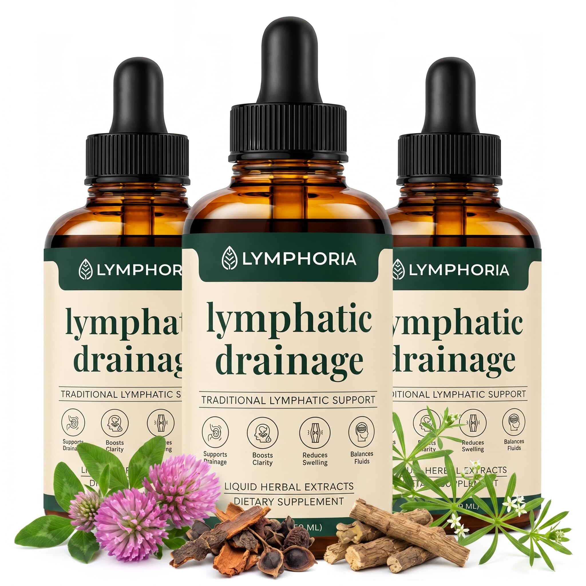 Lymphatic Drainage Drops for Bloat Relief & De-Puff – Cleavers, Red Clover, Stillingia Root & Prickly Ash Bark – Lymph Node Detox Cleanse, Fluid Retention – Alcohol-Free, Vegan, 2 Fl Oz