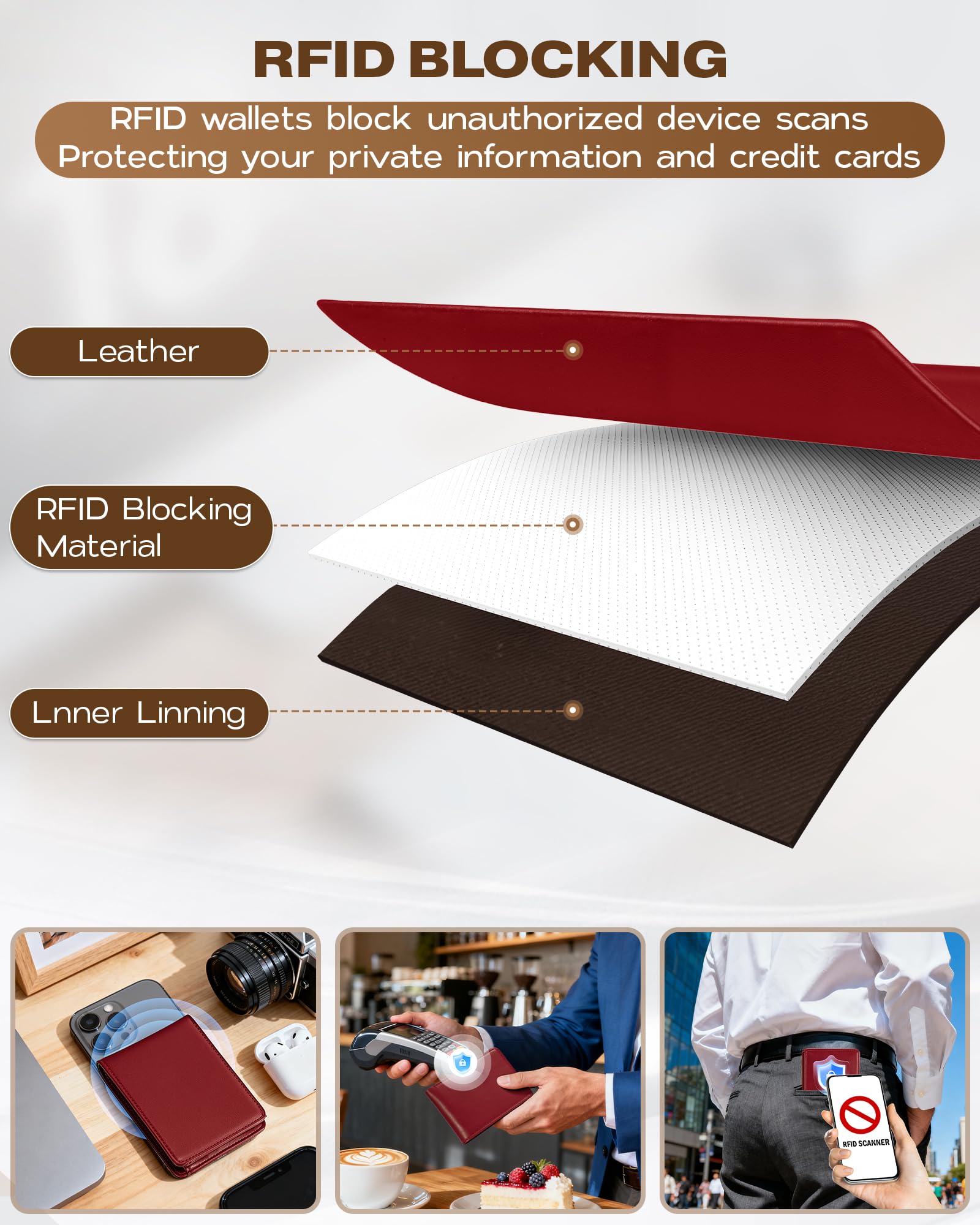 Billetera GNDR para hombre, doble pliegue, negra, con bloqueo RFID, delgada, de piel sintética, tarjetero, bolsillo frontal, accesorios minimalistas para hombre con caja de regalo