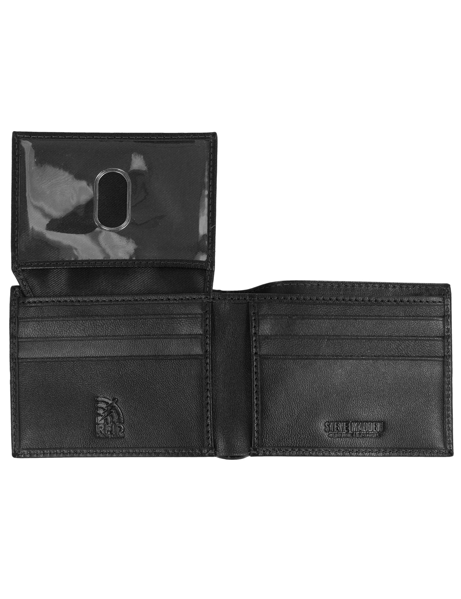 Steve Madden Men's Slim Leather Wallet with Extra Capacity Attached Flip Pockets