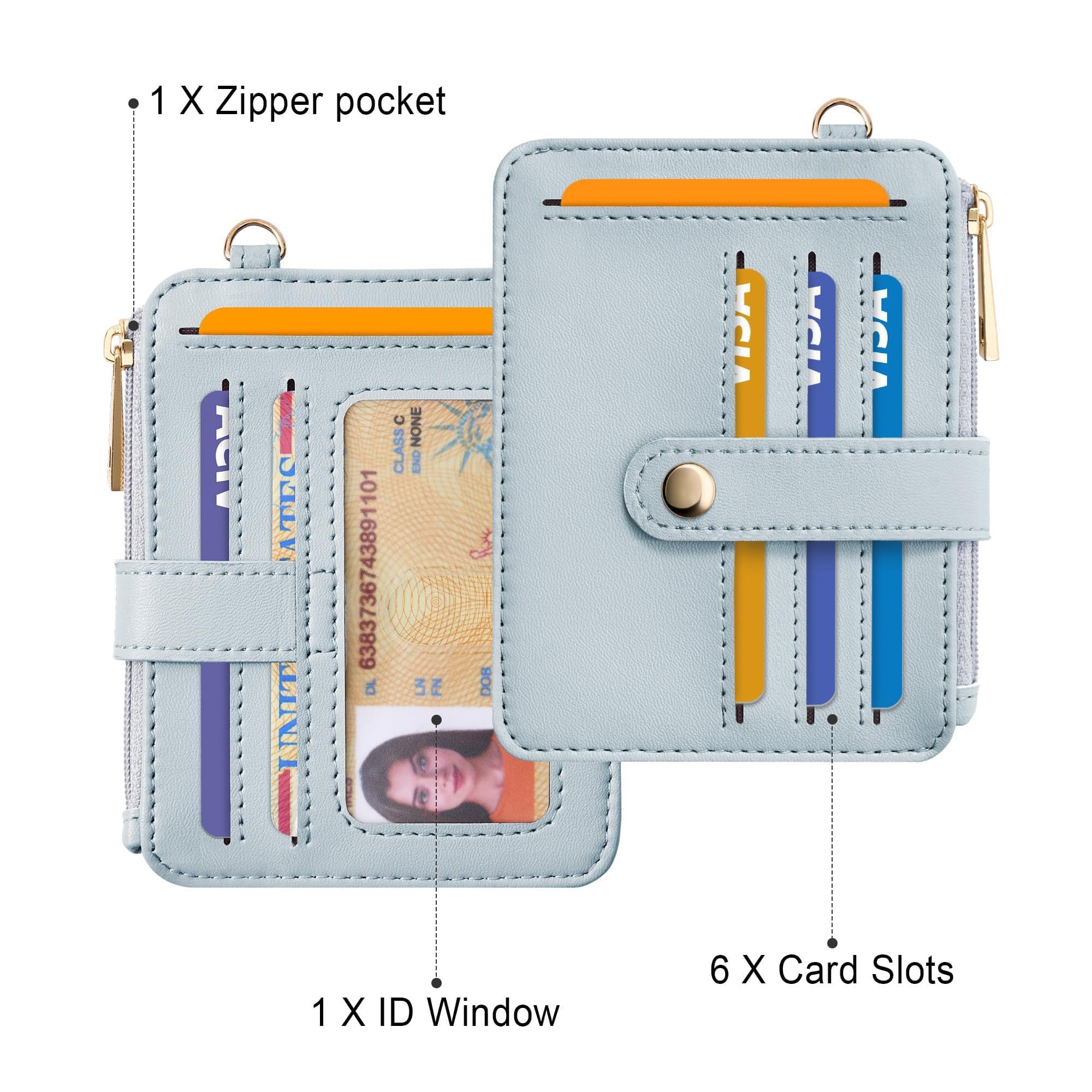 Credit Card Holder for Women, Small Keychain Wristlet Wallets | RFID Blocking Card Wallet with Silicone Beaded, Tassel, ID Window, Keyring and Zipper Coin Pocket