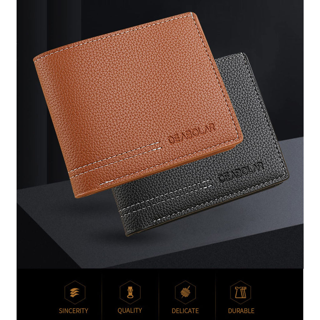 Men Wallet Black PU Material 4 Card Holder 2 Money Pockets 1 Clear Window Suitable for Gifts without RFID Slim Small for Traveling