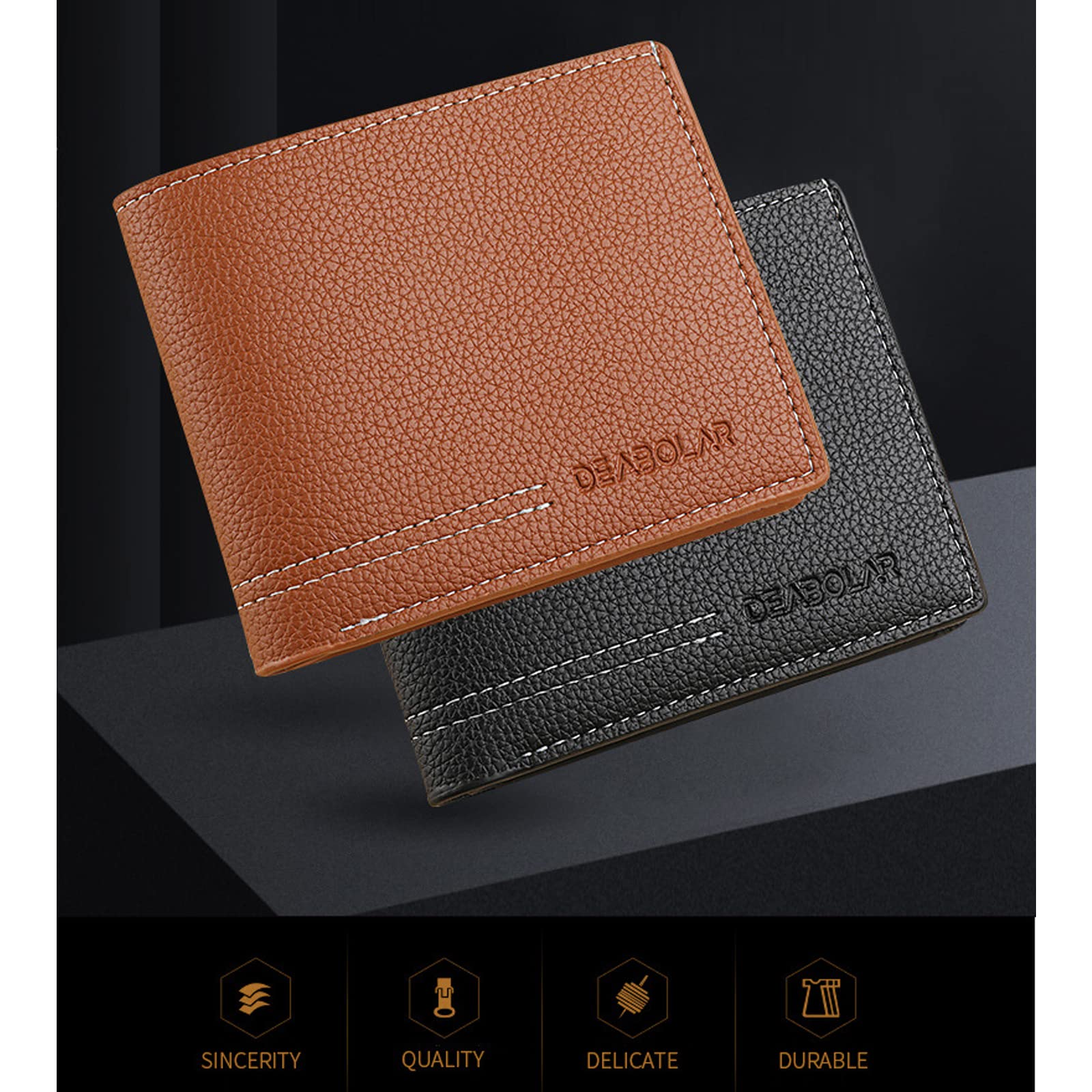 Men Wallet Black PU Material 4 Card Holder 2 Money Pockets 1 Clear Window Suitable for Gifts without RFID Slim Small for Traveling