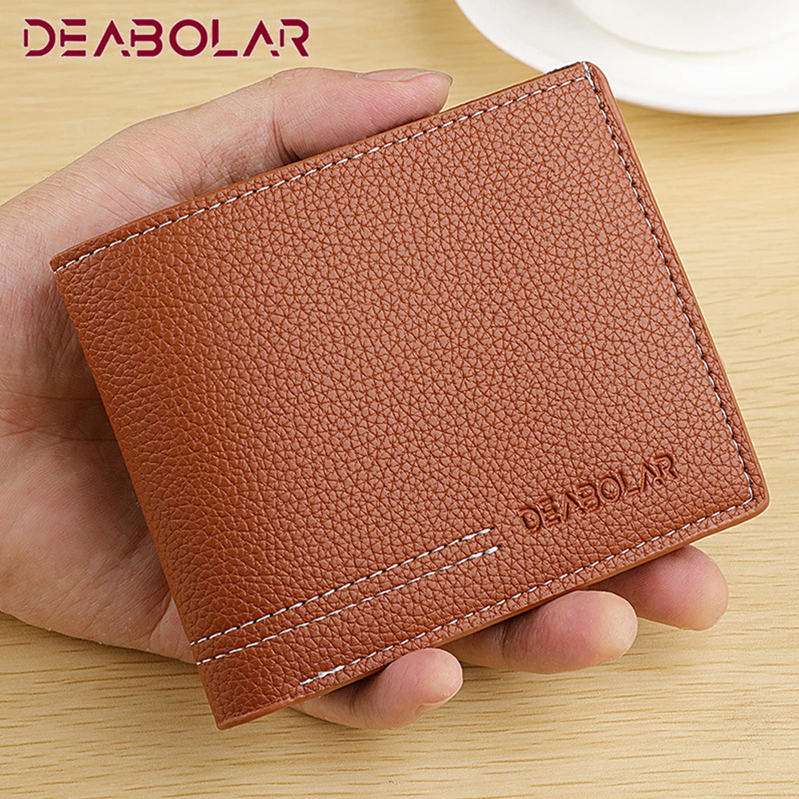 Men Wallet Black PU Material 4 Card Holder 2 Money Pockets 1 Clear Window Suitable for Gifts without RFID Slim Small for Traveling