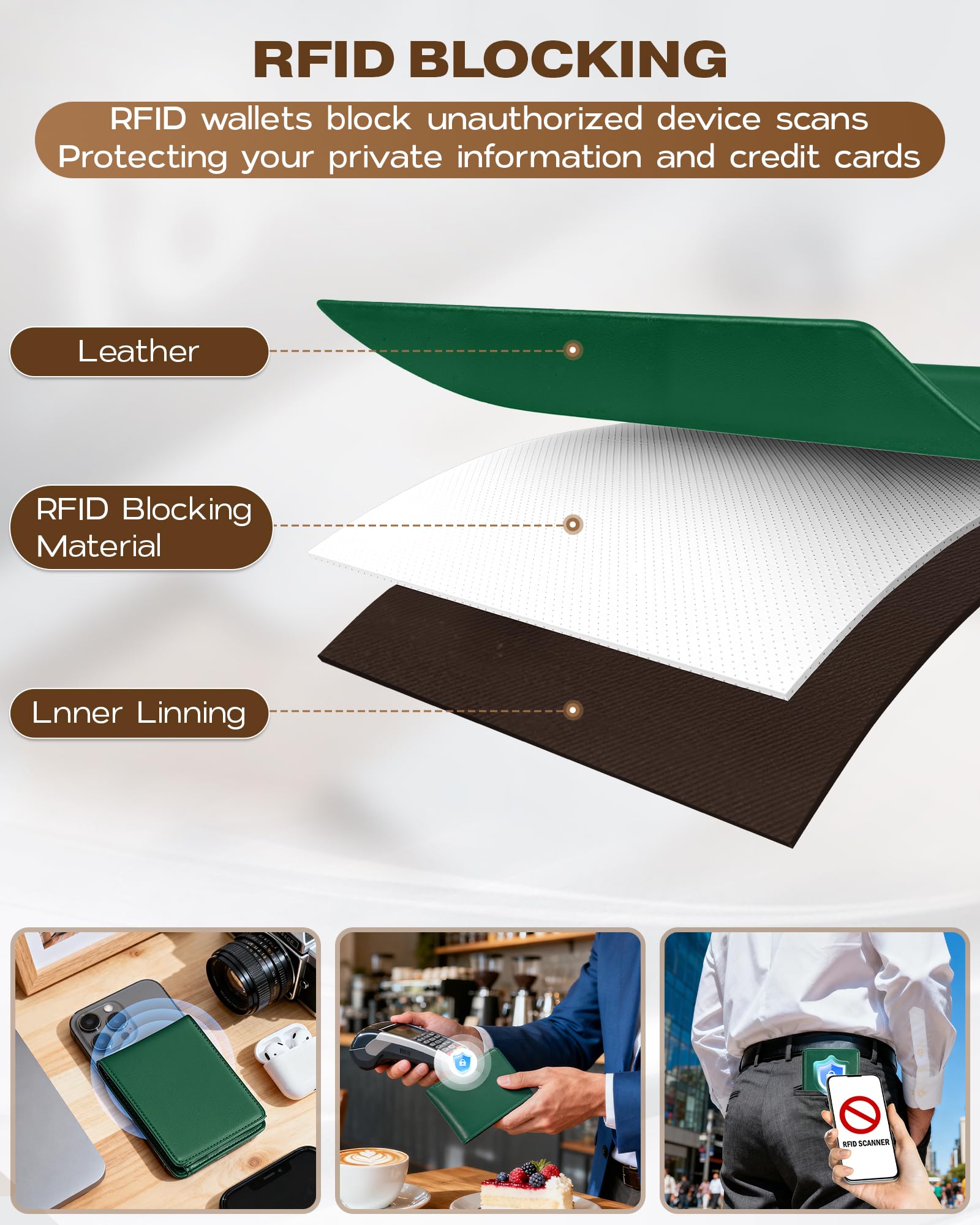 Billetera GNDR para hombre, doble pliegue, negra, con bloqueo RFID, delgada, de piel sintética, tarjetero, bolsillo frontal, accesorios minimalistas para hombre con caja de regalo