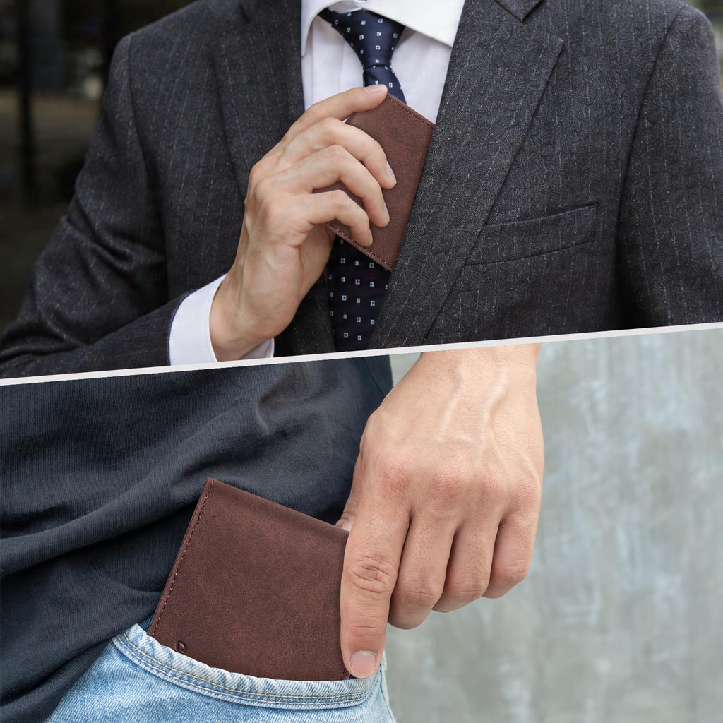 Cartera delgada Chelmon para hombre con ventana de identificación y bloqueo RFID, tarjetero minimalista plegable de bolsillo frontal para tarjetas de visita, regalo para hombres