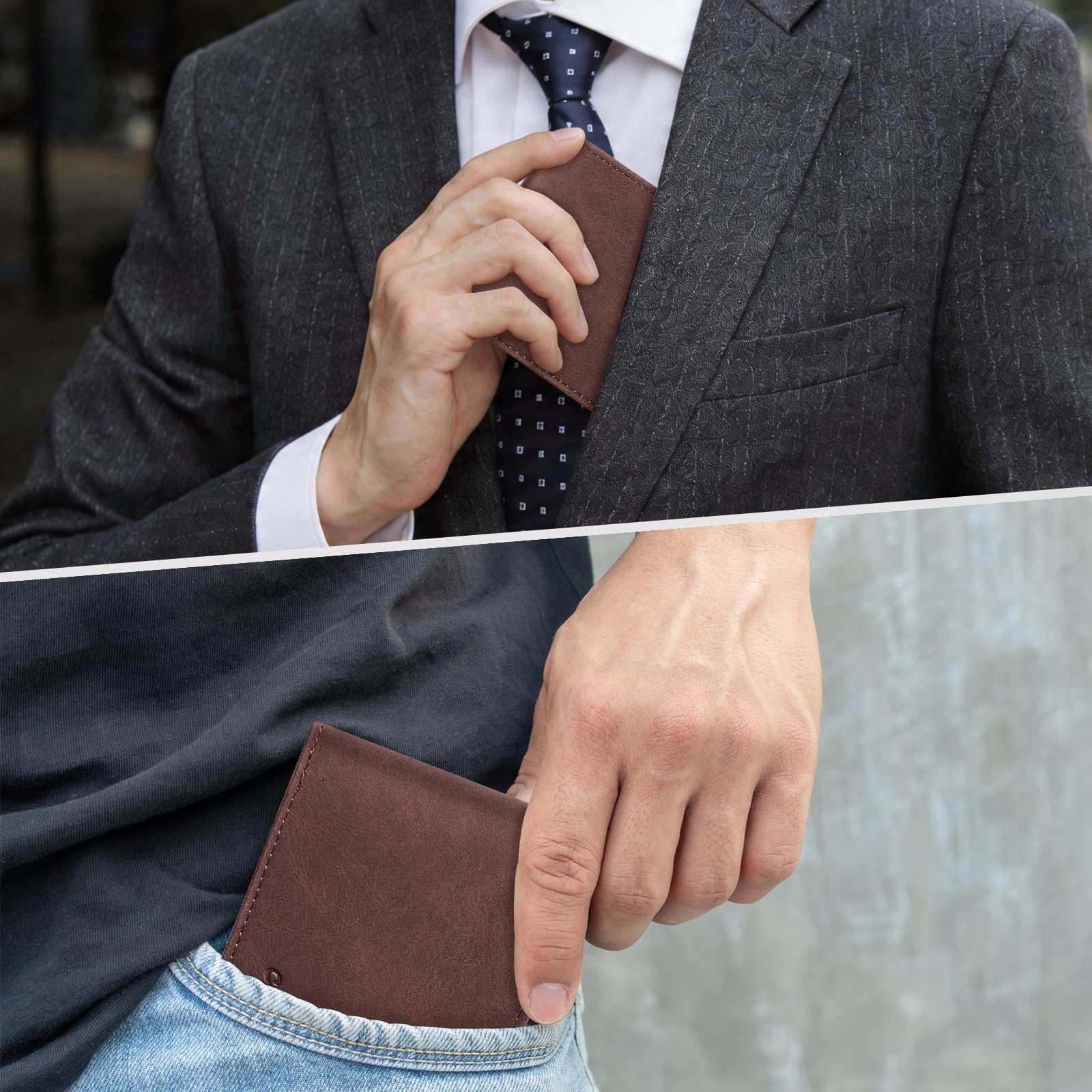Cartera delgada Chelmon para hombre con ventana de identificación y bloqueo RFID, tarjetero minimalista plegable de bolsillo frontal para tarjetas de visita, regalo para hombres